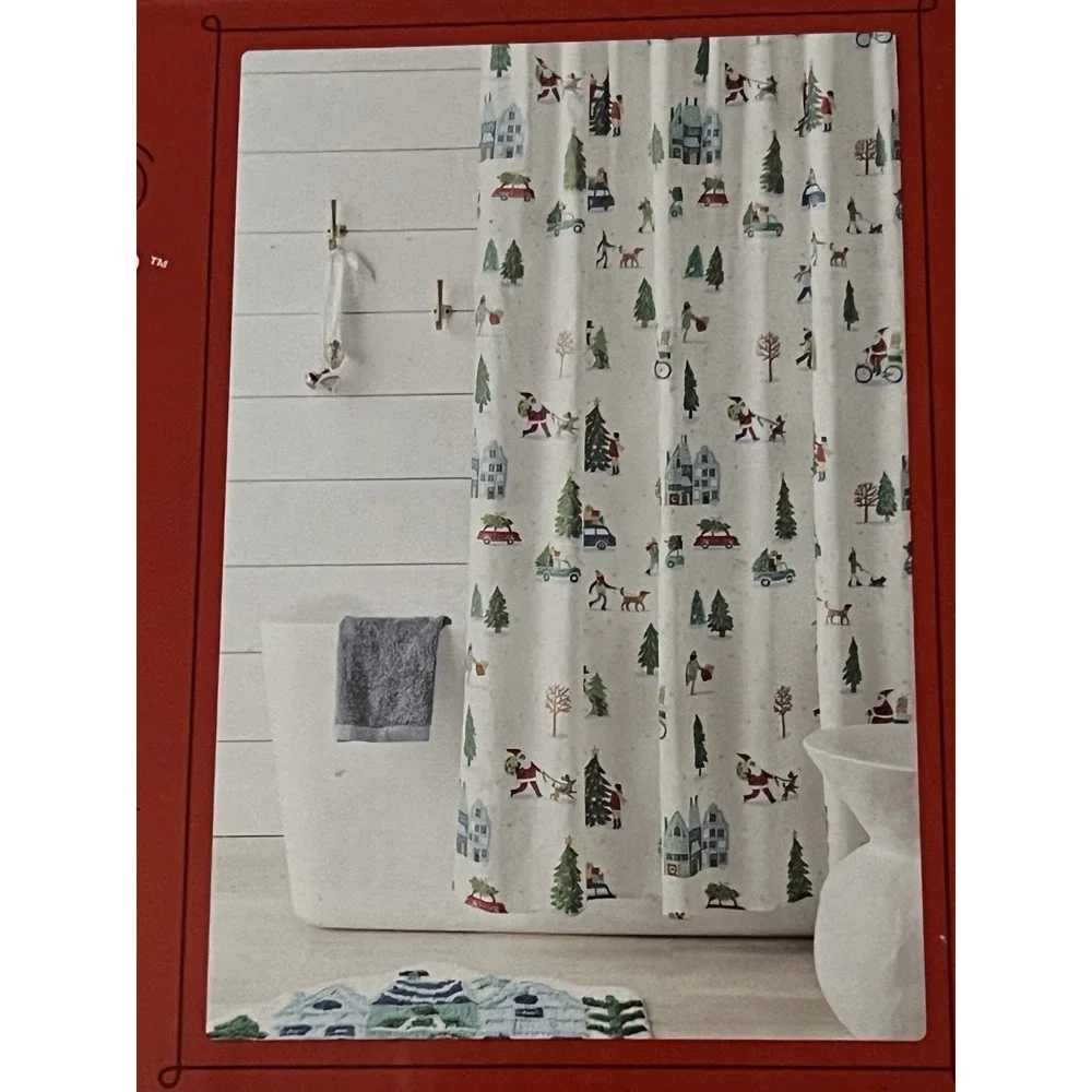NWT Target Wondershop Green Tree Shower Curtain Viral Christmas Forrest‎ White